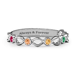 Five-Stone Family Forever Band in 925 Sterling Silver with Ruby, Orange Sapphire, Citrine, Emerald, and Blue Sapphire