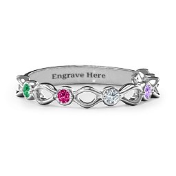 Five-Stone Family Forever Band in 925 Sterling Silver with Emerald, Ruby, Cubic Zirconia, Amethyst, and Blue Sapphire
