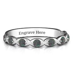 Vintage Glamour Accented Band in 925 Sterling Silver with Alexandrite, Amethyst Premium Zirconia, Red Premium Zirconia, and Amethyst