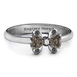 Beauty And The Bow Ring in 925 Sterling Silver with Smokey Quartz and Black Premium Zirconia