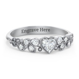 Heart Cut Gemstone Ring with Milgrain and Leaf Detailing