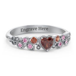 Heart Cut Gemstone Ring with Milgrain and Leaf Detailing