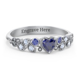 Heart Cut Gemstone Ring with Milgrain and Leaf Detailing