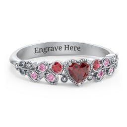 Heart Cut Gemstone Ring with Milgrain and Leaf Detailing