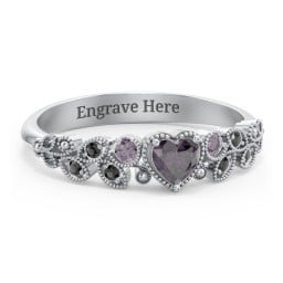 Heart Cut Gemstone Ring with Milgrain and Leaf Detailing
