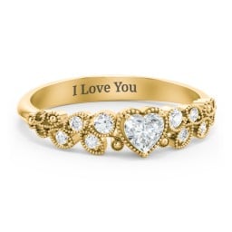 Heart Cut Gemstone Ring with Milgrain and Leaf Detailing