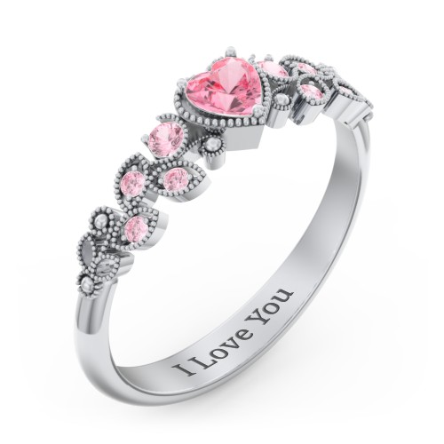 Heart Cut Gemstone Ring with Milgrain and Leaf Detailing