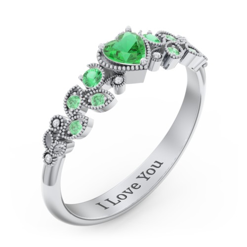 Heart Cut Gemstone Ring with Milgrain and Leaf Detailing