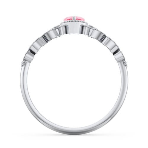 Heart Cut Gemstone Ring with Milgrain and Leaf Detailing