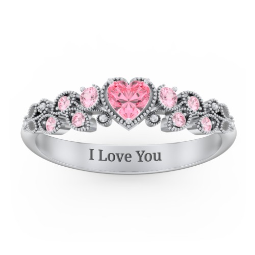 Heart Cut Gemstone Ring with Milgrain and Leaf Detailing
