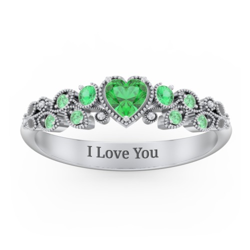 Heart Cut Gemstone Ring with Milgrain and Leaf Detailing