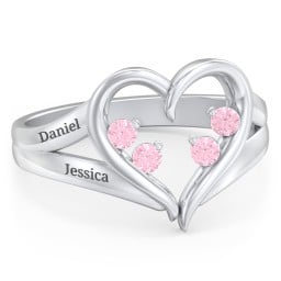 Engravable Split Shank Heart Ring with Gemstones