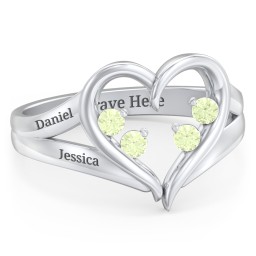 Engravable Split Shank Heart Ring with Gemstones