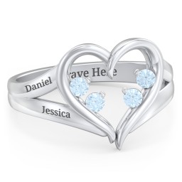 Engravable Split Shank Heart Ring with Gemstones
