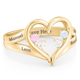 Engravable Split Shank Heart Ring with Gemstones
