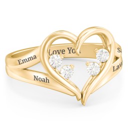 Engravable Split Shank Heart Ring with Gemstones in 9K Solid Yellow Gold with Cubic Zirconia