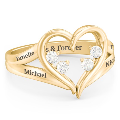 Engravable Split Shank Heart Ring with Gemstones – 9kt Yellow Gold with Cubic Zirconia