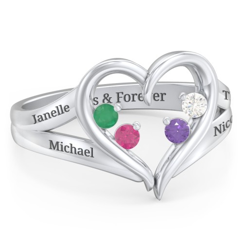 Engravable Split Shank Heart Ring with Gemstones