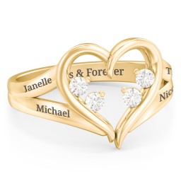 Engravable Split Shank Heart Ring with Gemstones in 9K Solid Yellow Gold with Cubic Zirconia