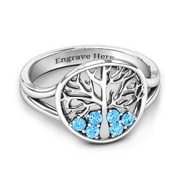 Always Around Love 6 Stone Family Tree Ring in 925 Sterling Silver with Blue Topaz