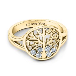 Always Around Love 6 Stone Family Tree Ring in 9K Solid Yellow Gold with Cubic Zirconia