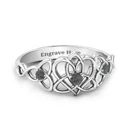 Triple Trinity Celtic Heart Ring in 925 Sterling Silver with Alexandrite