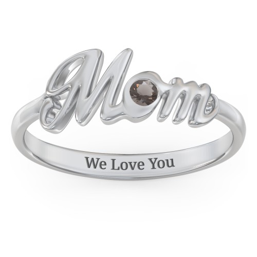 All About Mom Birthstone Ring – Sterling Silver with Smokey Quartz