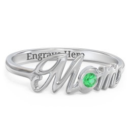 All About Mom Birthstone Ring in 925 Sterling Silver with Emerald