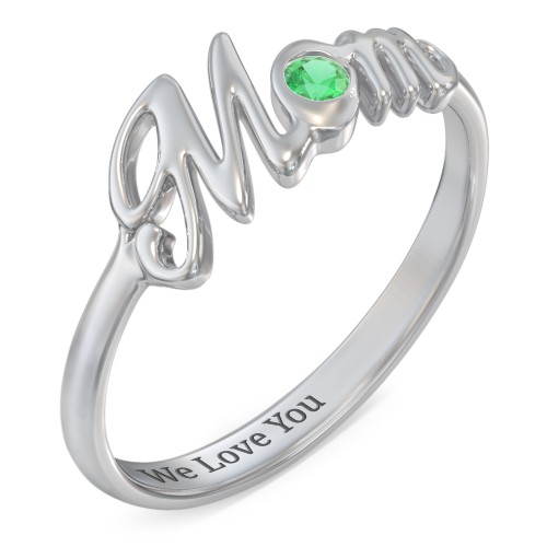 All About Mom Birthstone Ring – Sterling Silver with Emerald