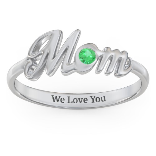 All About Mom Birthstone Ring – Sterling Silver with Emerald