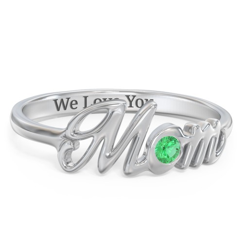 All About Mom Birthstone Ring – Sterling Silver with Emerald