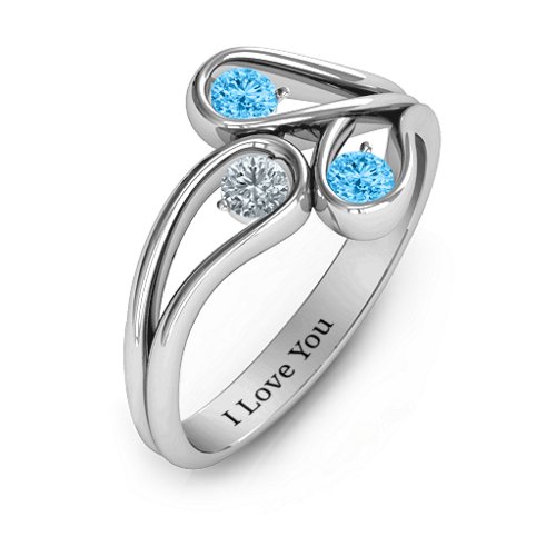 Eternal Elegance Three-Stone Ring – Sterling Silver with Blue Topaz and Cubic Zirconia