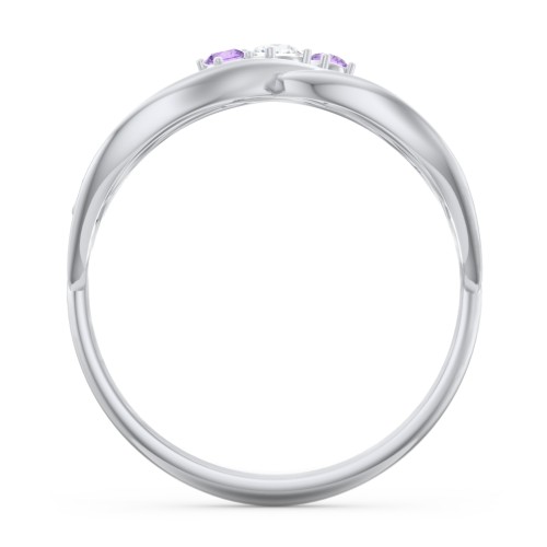 3 Stone Filigree Infinity Ring – Sterling Silver with Cubic Zirconia and Amethyst