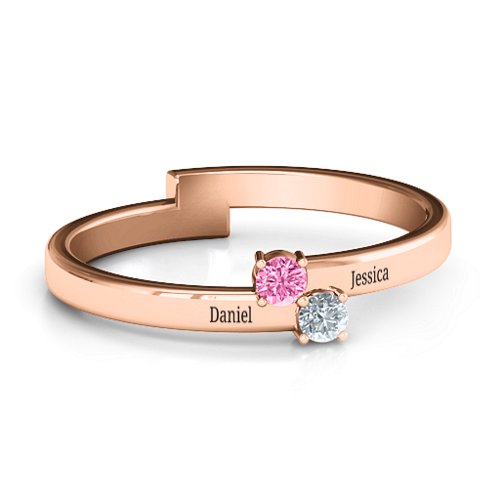 Diagonal Dazzle Ring With 2-3 Gemstones – 9kt Rose Gold with Pink Tourmaline and Cubic Zirconia