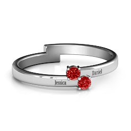 Diagonal Dazzle Ring With 2-3 Gemstones in 925 Sterling Silver with Garnet and Cubic Zirconia