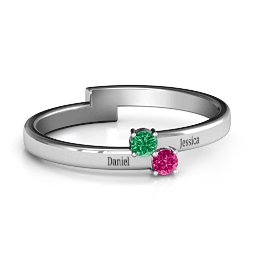 Diagonal Dazzle Ring With 2-3 Gemstones in 925 Sterling Silver with Emerald, Ruby, and Cubic Zirconia