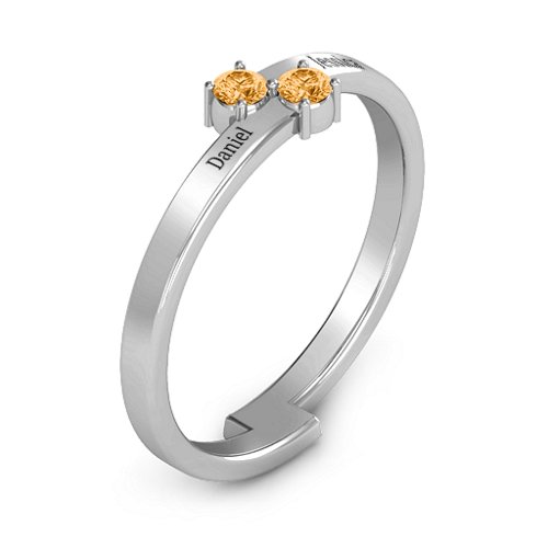 Diagonal Dazzle Ring With 2-3 Gemstones – Sterling Silver with Citrine