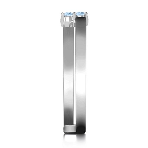 Diagonal Dazzle Ring With 2-3 Gemstones – Sterling Silver with Aquamarine
