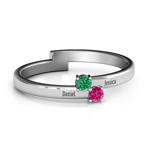 Diagonal Dazzle Ring With 2-3 Gemstones – Sterling Silver with Emerald and Ruby