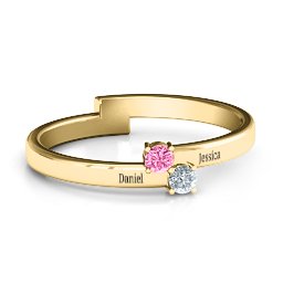 Diagonal Dazzle Ring With 2-3 Gemstones in 9K Solid Yellow Gold with Pink Tourmaline and Cubic Zirconia