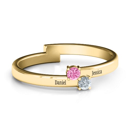 Diagonal Dazzle Ring With 2-3 Gemstones – 9kt Yellow Gold with Pink Tourmaline and Cubic Zirconia