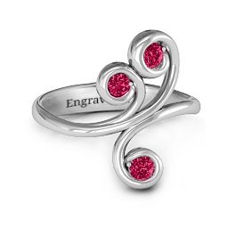Whimsical Waves 3-Stone Ring in 925 Sterling Silver with Ruby