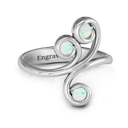 Whimsical Waves 3-Stone Ring in 925 Sterling Silver with Opal
