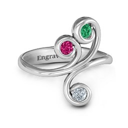 Whimsical Waves 3-Stone Ring in 925 Sterling Silver with Emerald, Ruby, and Cubic Zirconia