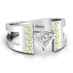Contemporary Cutout Ring With Accents in 925 Sterling Silver with White Premium Zirconia and Peridot