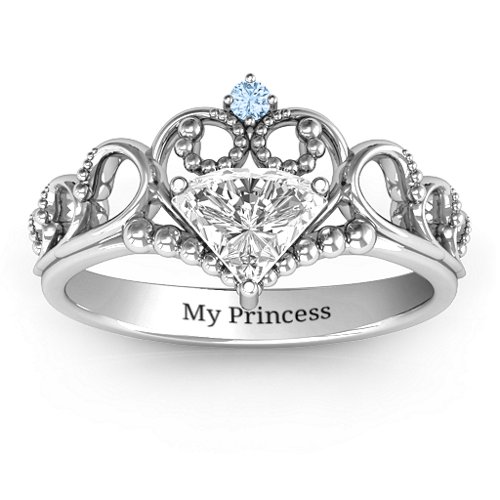 Dreams Do Come True Tiara Ring – Sterling Silver with White Premium Zirconia and Aquamarine