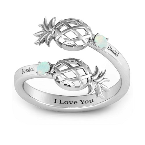 Pineapple Passion Wraparound Ring – Sterling Silver with Opal