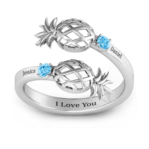 Pineapple Passion Wraparound Ring – Sterling Silver with Blue Topaz