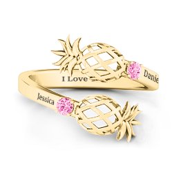 Pineapple Passion Wraparound Ring in 9K Solid Yellow Gold with Pink Tourmaline