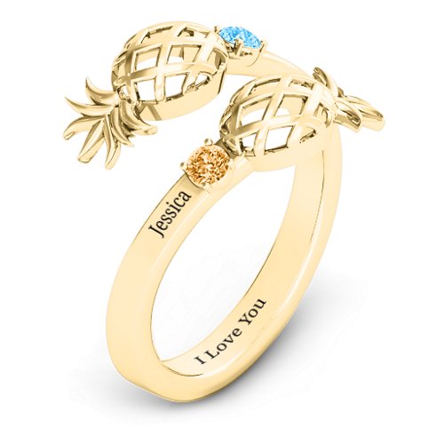 Pineapple Passion Wraparound Ring – 9kt Yellow Gold with Blue Topaz and Citrine